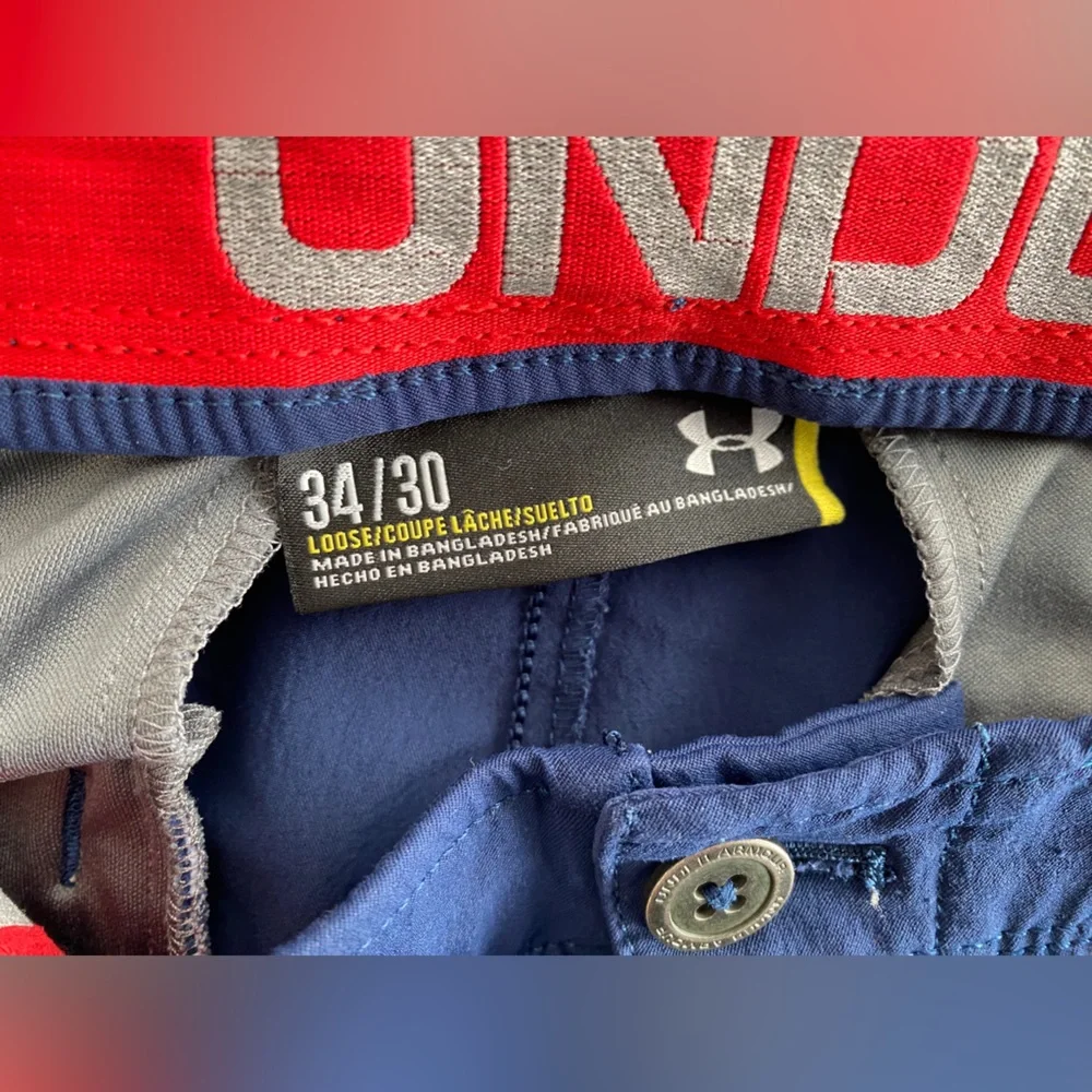 Under Armour Navy Blue Flat Front Plaid Active/Golf‎ Pants Size 34 x 30